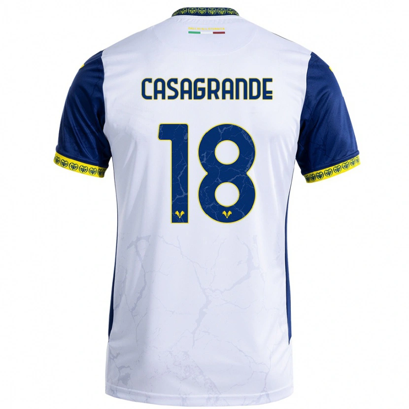 Danxen Donna Maglia Davide Casagrande #18 Bianco Blu Kit Gara Away 2024/25 Maglietta