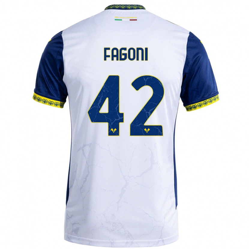 Danxen Donna Maglia Marco Fagoni #42 Bianco Blu Kit Gara Away 2024/25 Maglietta