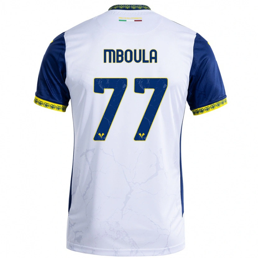 Danxen Donna Maglia Jordi Mboula #77 Bianco Blu Kit Gara Away 2024/25 Maglietta