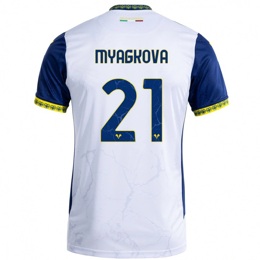 Danxen Donna Maglia Alina Myagkova #21 Bianco Blu Kit Gara Away 2024/25 Maglietta
