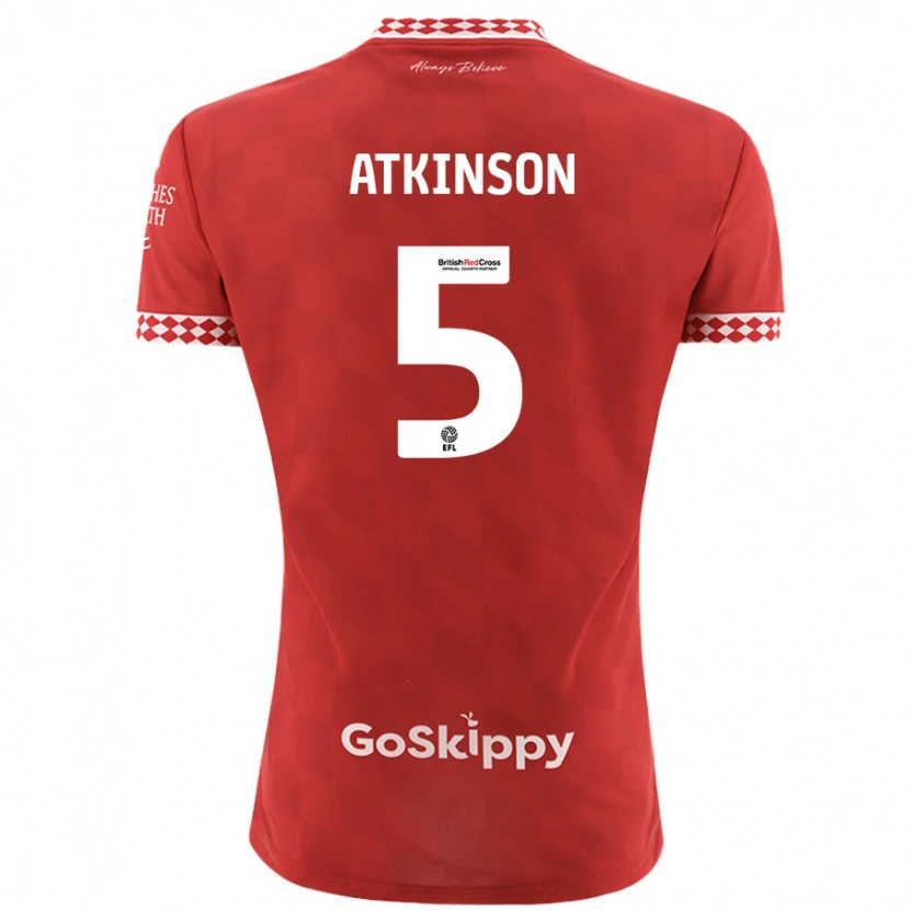 Danxen Bambino Maglia Rob Atkinson #5 Rosso Kit Gara Home 2024/25 Maglietta