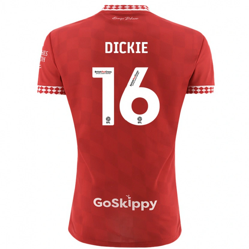 Danxen Bambino Maglia Rob Dickie #16 Rosso Kit Gara Home 2024/25 Maglietta