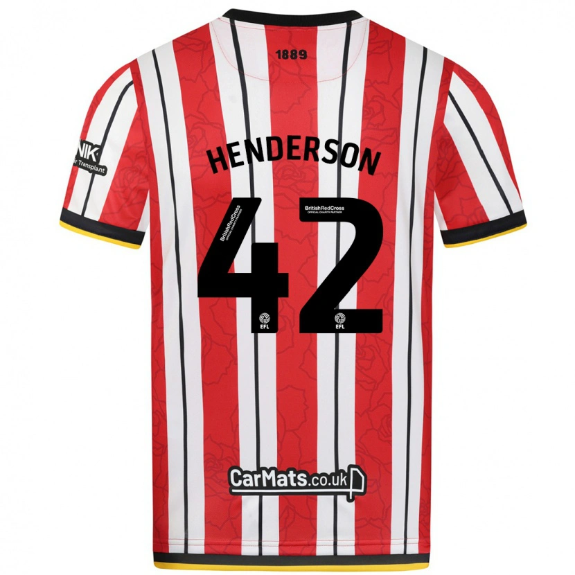 Danxen Bambino Maglia Peyton Henderson #42 Rosso Strisce Bianche Kit Gara Home 2024/25 Maglietta