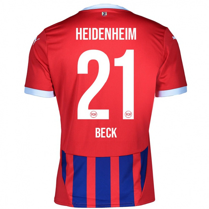 Danxen Bambino Maglia Adrian Beck #21 Rosso Blu Kit Gara Home 2024/25 Maglietta
