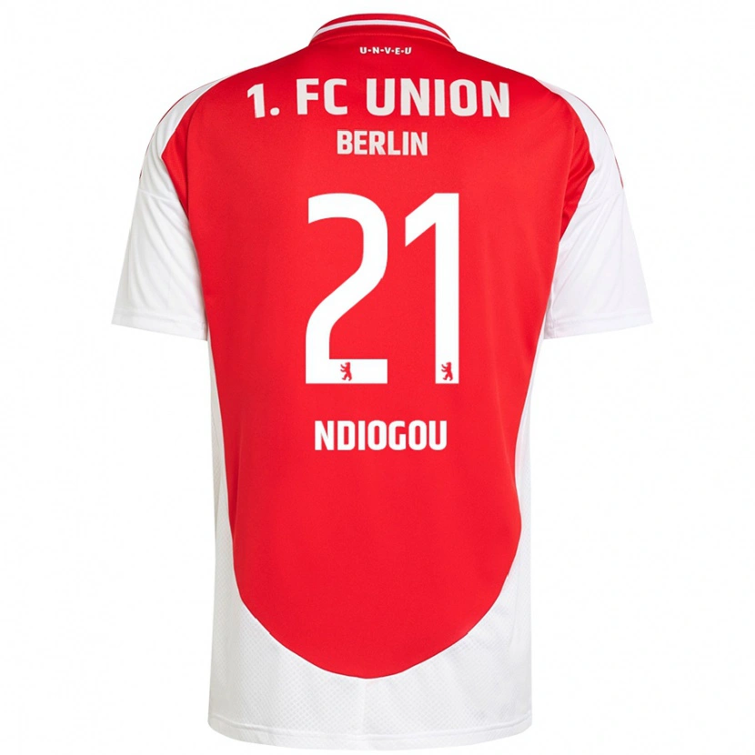 Danxen Bambino Maglia Pape-Omar Ndiogou #21 Rosso Bianco Kit Gara Home 2024/25 Maglietta
