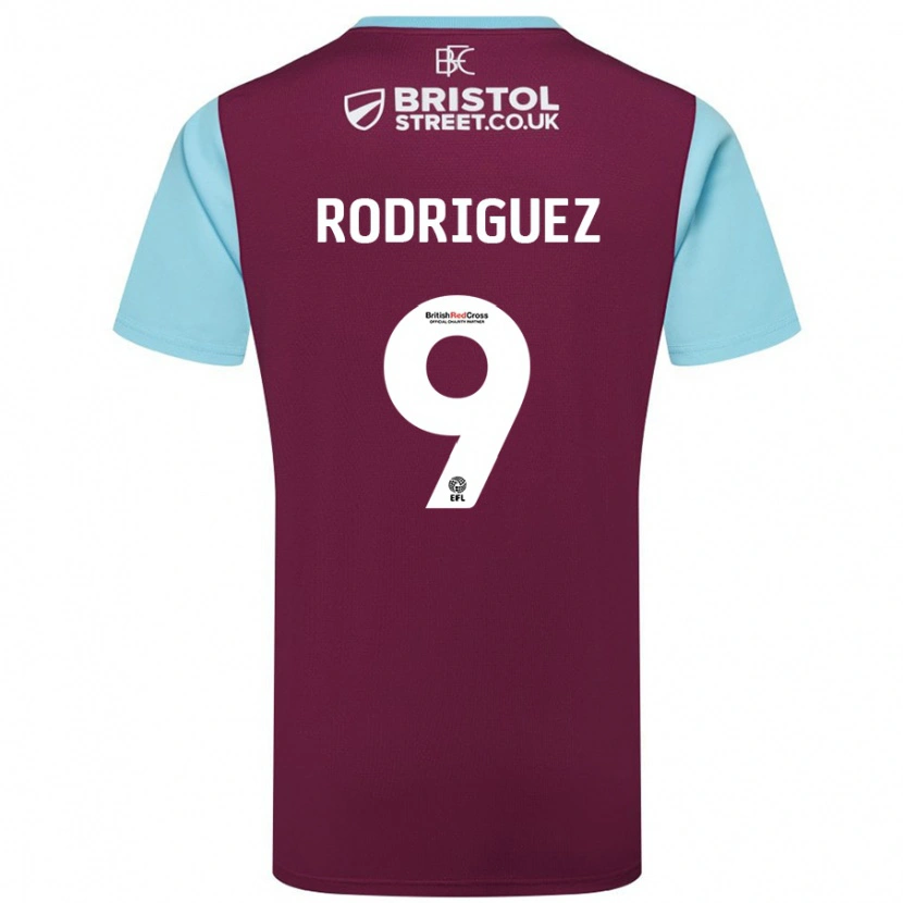 Danxen Bambino Maglia Jay Rodríguez #9 Borgogna Azzurro Kit Gara Home 2024/25 Maglietta