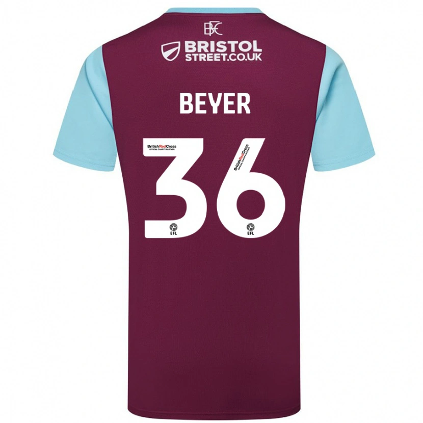 Danxen Bambino Maglia Jordan Beyer #36 Borgogna Azzurro Kit Gara Home 2024/25 Maglietta