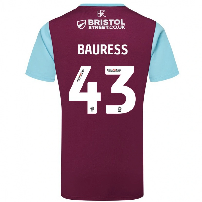 Danxen Bambino Maglia Joe Bauress #43 Borgogna Azzurro Kit Gara Home 2024/25 Maglietta