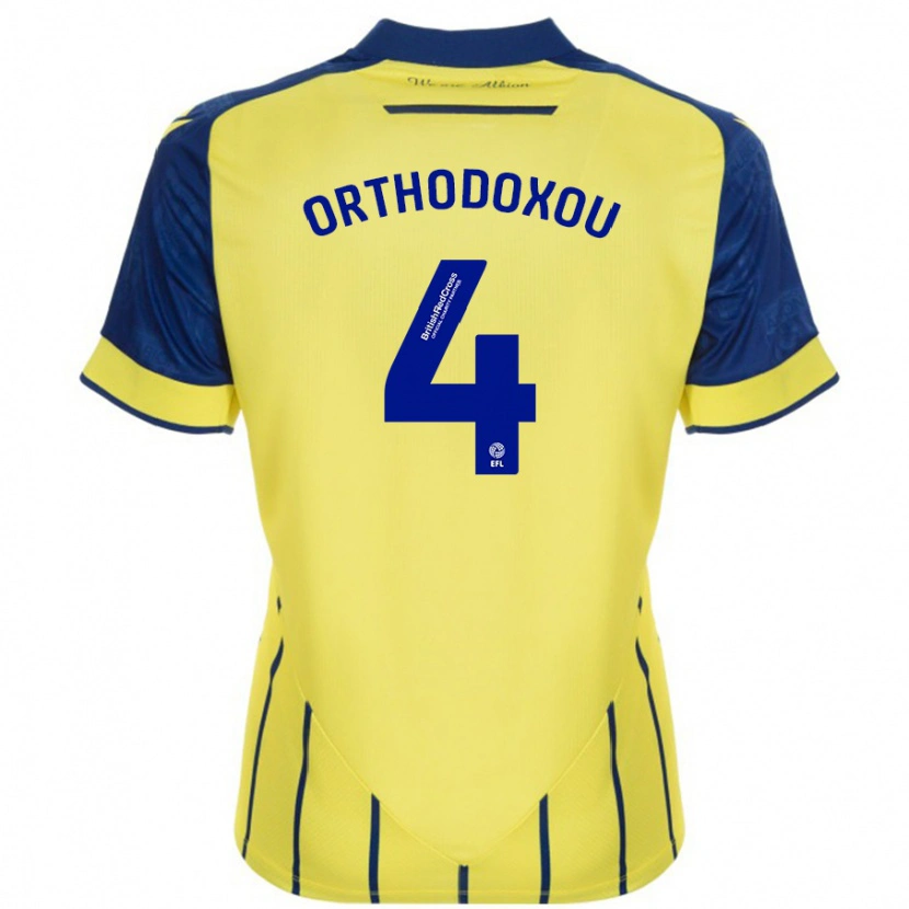 Danxen Bambino Maglia Francesca Orthodoxou #4 Giallo Blu Kit Gara Away 2024/25 Maglietta
