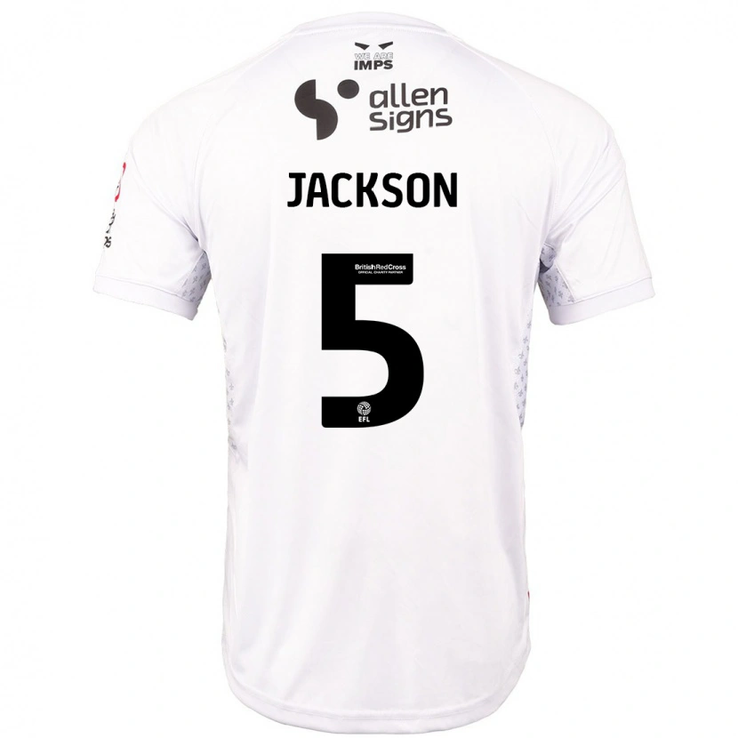 Danxen Bambino Maglia Adam Jackson #5 Rosso Bianco Kit Gara Away 2024/25 Maglietta
