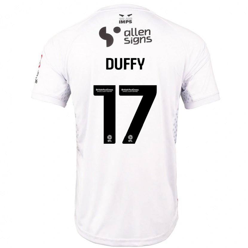 Danxen Bambino Maglia Dylan Duffy #17 Rosso Bianco Kit Gara Away 2024/25 Maglietta