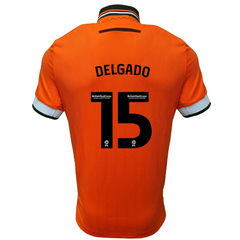 Danxen Bambino Maglia Juan Delgado #15 Arancione Bianco Kit Gara Away 2024/25 Maglietta
