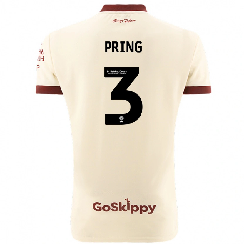 Danxen Bambino Maglia Cameron Pring #3 Crema Bianco Kit Gara Away 2024/25 Maglietta