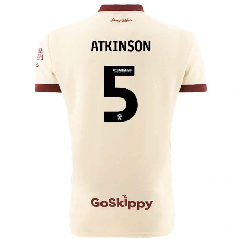 Danxen Bambino Maglia Rob Atkinson #5 Crema Bianco Kit Gara Away 2024/25 Maglietta