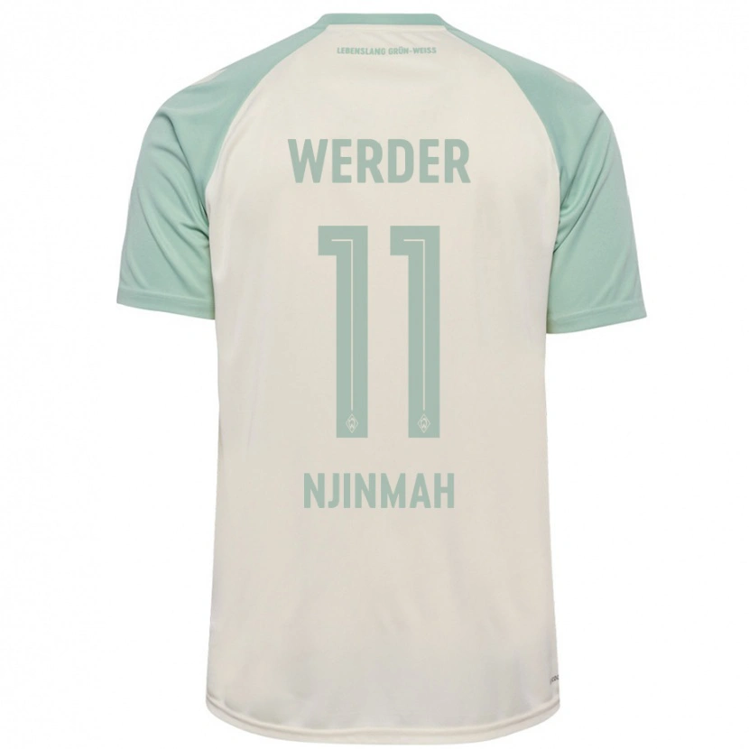 Danxen Bambino Maglia Justin Njinmah #11 Bianco Sporco Verde Chiaro Kit Gara Away 2024/25 Maglietta