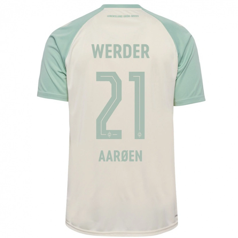 Danxen Bambino Maglia Isak Hansen-Aarøen #21 Bianco Sporco Verde Chiaro Kit Gara Away 2024/25 Maglietta