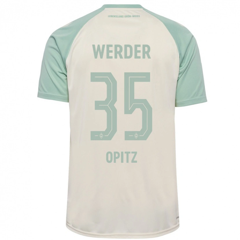 Danxen Bambino Maglia Leon Opitz #35 Bianco Sporco Verde Chiaro Kit Gara Away 2024/25 Maglietta