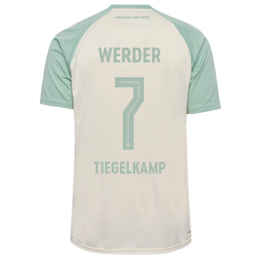 Danxen Bambino Maglia Maximilian Tiegelkamp #7 Bianco Sporco Verde Chiaro Kit Gara Away 2024/25 Maglietta