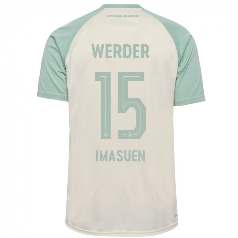 Danxen Bambino Maglia Joel Imasuen #15 Bianco Sporco Verde Chiaro Kit Gara Away 2024/25 Maglietta