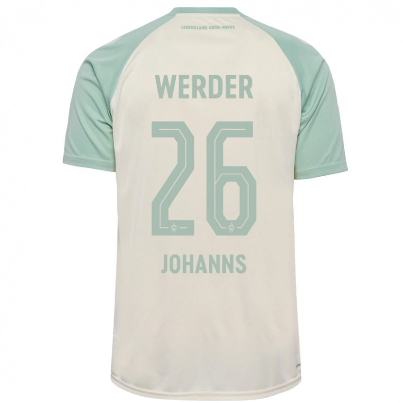 Danxen Bambino Maglia Lennart Johanns #26 Bianco Sporco Verde Chiaro Kit Gara Away 2024/25 Maglietta