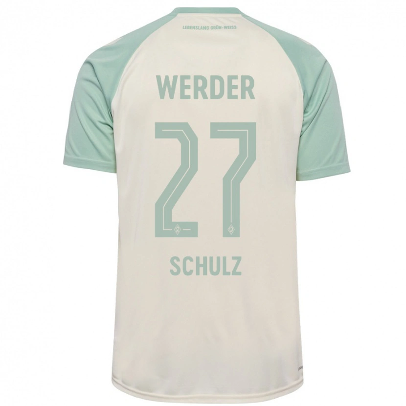 Danxen Bambino Maglia Ole Schulz #27 Bianco Sporco Verde Chiaro Kit Gara Away 2024/25 Maglietta