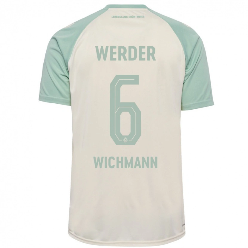 Danxen Bambino Maglia Reena Wichmann #6 Bianco Sporco Verde Chiaro Kit Gara Away 2024/25 Maglietta