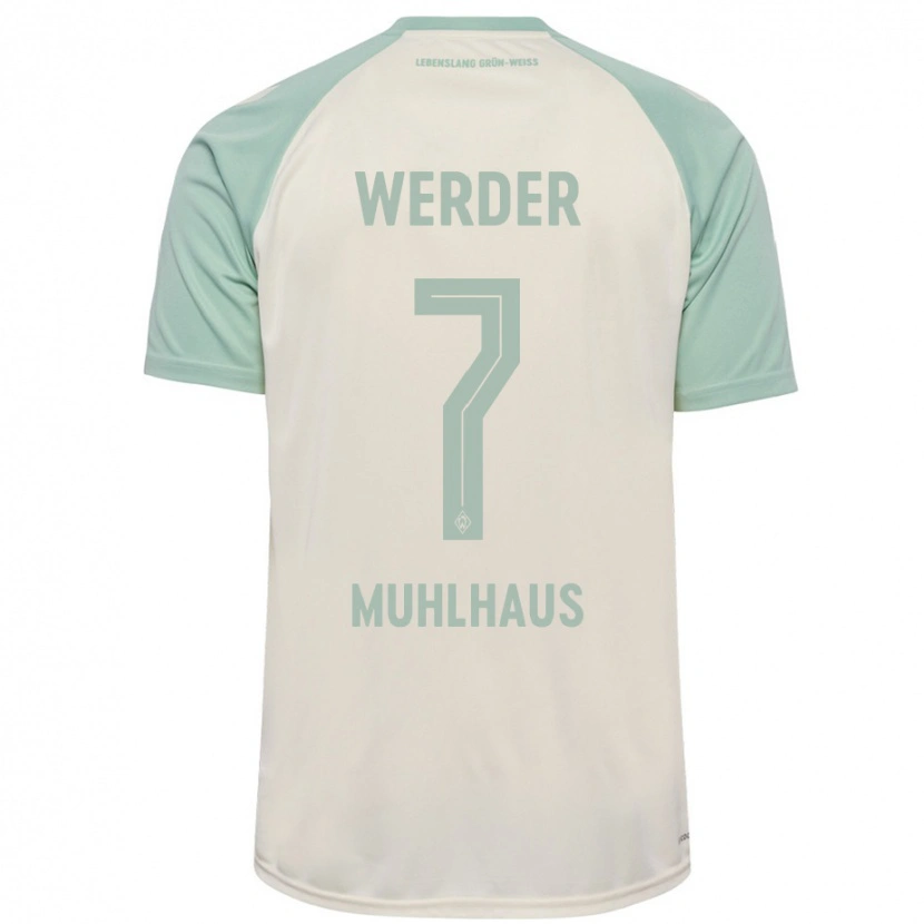 Danxen Bambino Maglia Larissa Mühlhaus #7 Bianco Sporco Verde Chiaro Kit Gara Away 2024/25 Maglietta