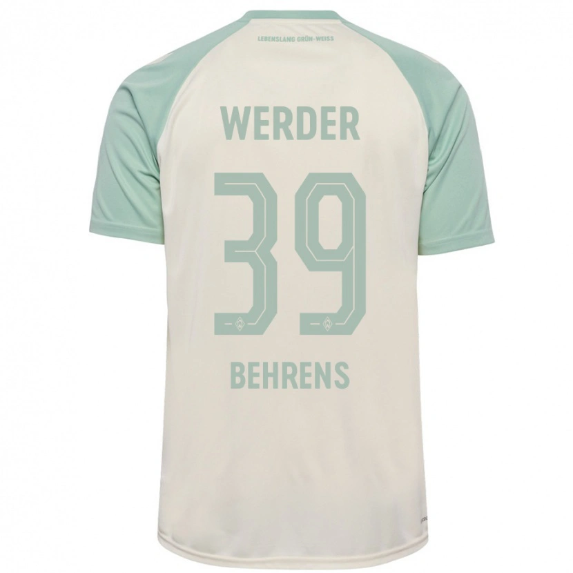 Danxen Bambino Maglia Jette Behrens #39 Bianco Sporco Verde Chiaro Kit Gara Away 2024/25 Maglietta
