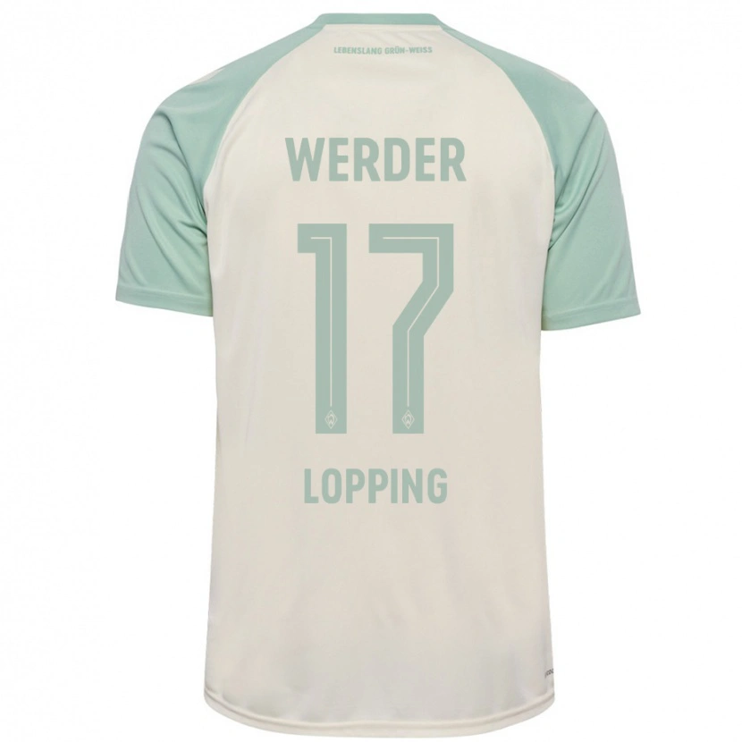 Danxen Bambino Maglia Jakob Löpping #17 Bianco Sporco Verde Chiaro Kit Gara Away 2024/25 Maglietta