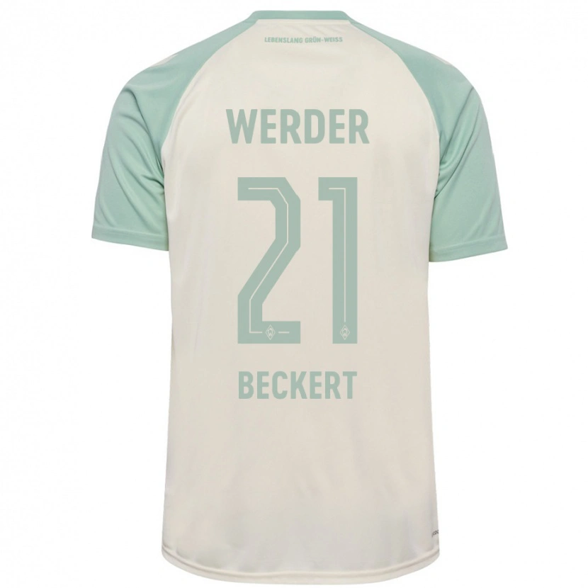 Danxen Bambino Maglia Jonathan Beckert #21 Bianco Sporco Verde Chiaro Kit Gara Away 2024/25 Maglietta