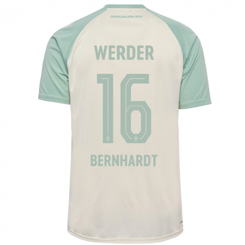 Danxen Bambino Maglia Emilie Bernhardt #16 Bianco Sporco Verde Chiaro Kit Gara Away 2024/25 Maglietta