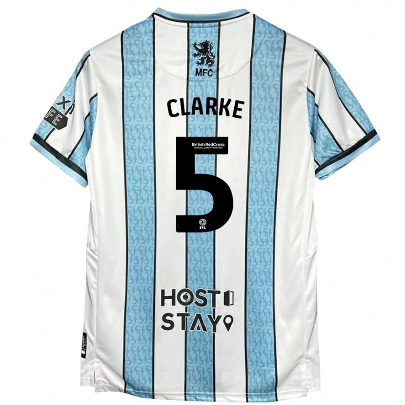 Danxen Bambino Maglia Matt Clarke #5 Bianco Blu Kit Gara Away 2024/25 Maglietta