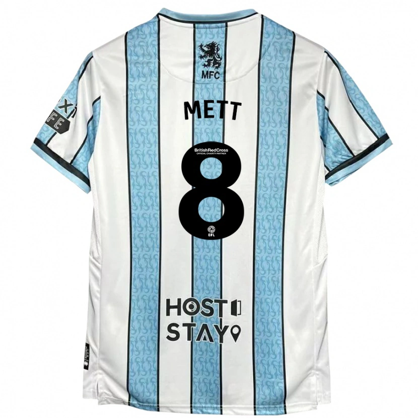 Danxen Bambino Maglia Jessica Mett #8 Bianco Blu Kit Gara Away 2024/25 Maglietta