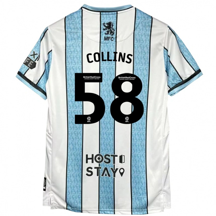 Danxen Bambino Maglia Sam Collins #58 Bianco Blu Kit Gara Away 2024/25 Maglietta