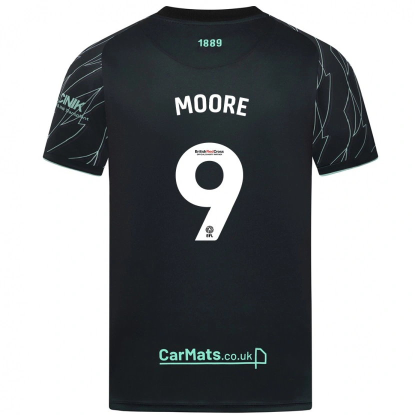 Danxen Bambino Maglia Kieffer Moore #9 Nero Verde Kit Gara Away 2024/25 Maglietta