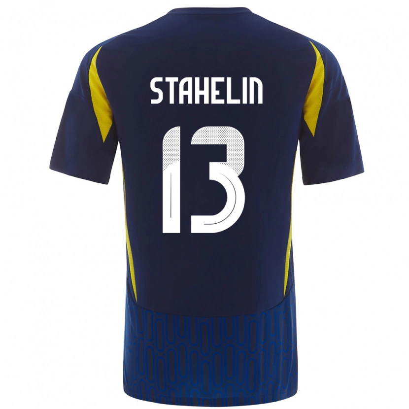 Danxen Bambino Maglia Izabela Stahelin #13 Blu Giallo Kit Gara Away 2024/25 Maglietta