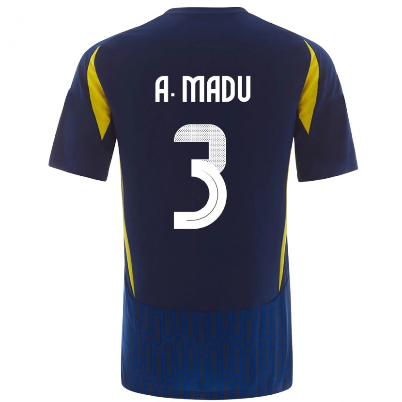 Danxen Bambino Maglia Abdullah Madu #3 Blu Giallo Kit Gara Away 2024/25 Maglietta
