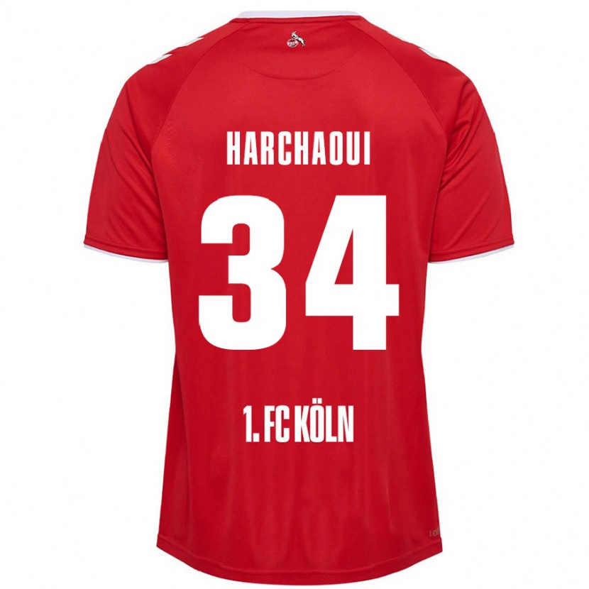 Danxen Bambino Maglia Fayssal Harchaoui #34 Rosso Bianco Kit Gara Away 2024/25 Maglietta
