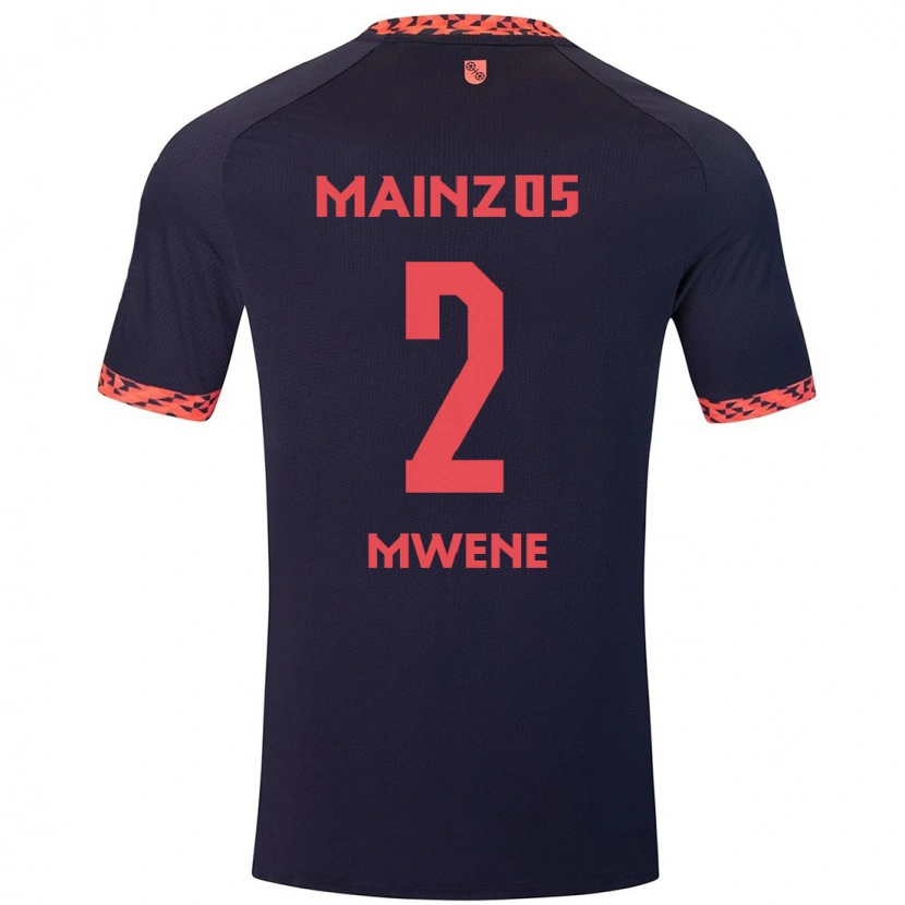 Danxen Bambino Maglia Phillipp Mwene #2 Blu Corallo Rosso Kit Gara Away 2024/25 Maglietta
