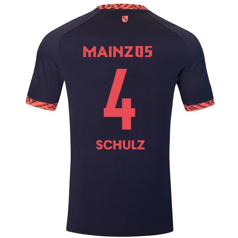 Danxen Bambino Maglia Philipp Schulz #4 Blu Corallo Rosso Kit Gara Away 2024/25 Maglietta