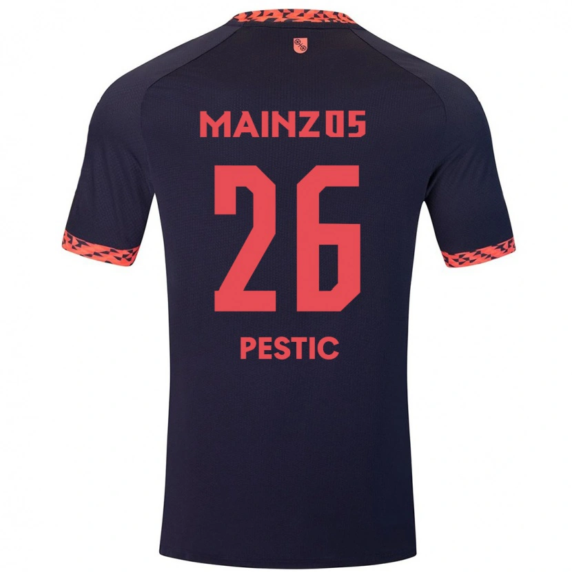 Danxen Bambino Maglia Dominik Pestic #26 Blu Corallo Rosso Kit Gara Away 2024/25 Maglietta