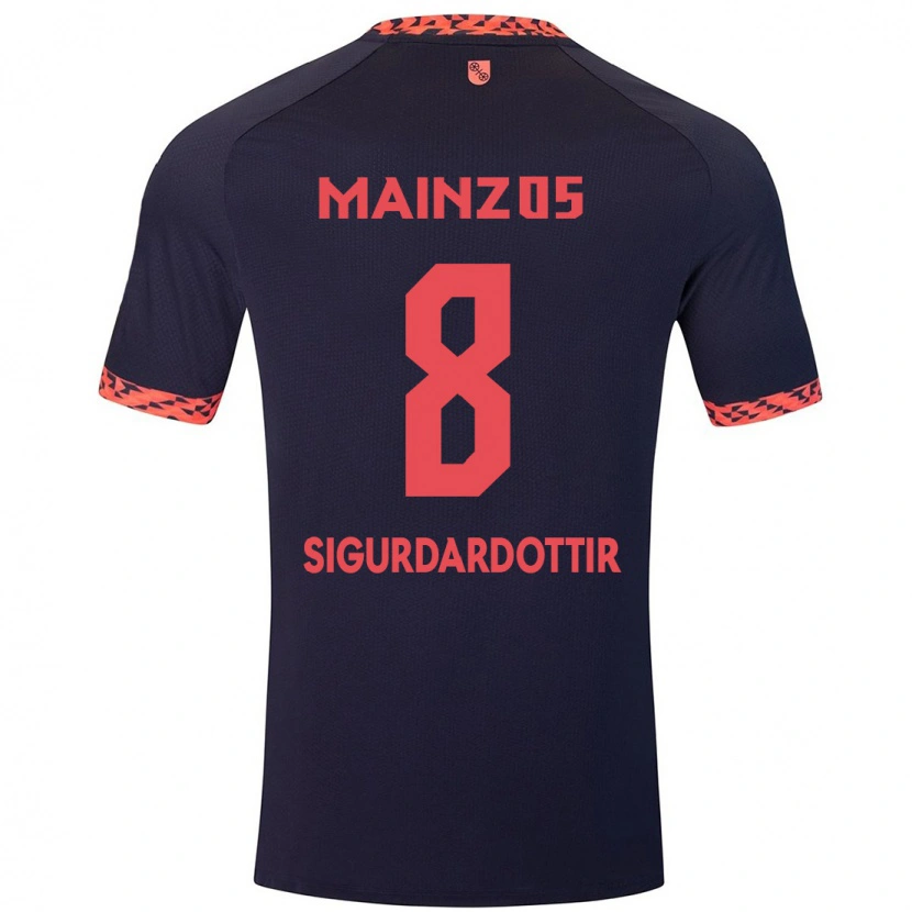 Danxen Bambino Maglia Heiðrún Sigurðardóttir #8 Blu Corallo Rosso Kit Gara Away 2024/25 Maglietta