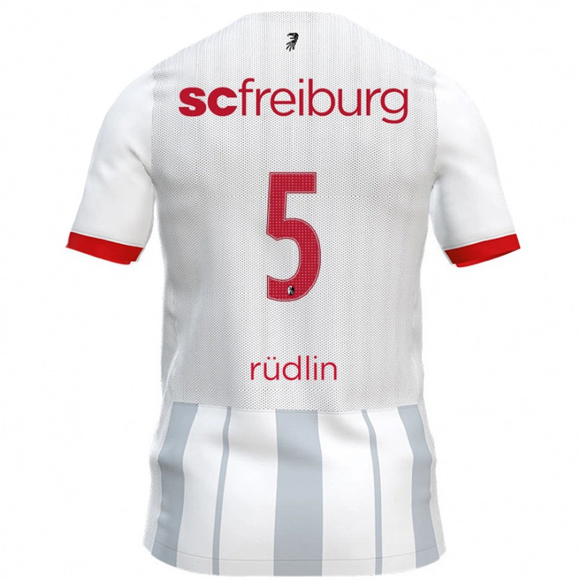 Danxen Bambino Maglia Fabian Rüdlin #5 Bianco Grigio Kit Gara Away 2024/25 Maglietta