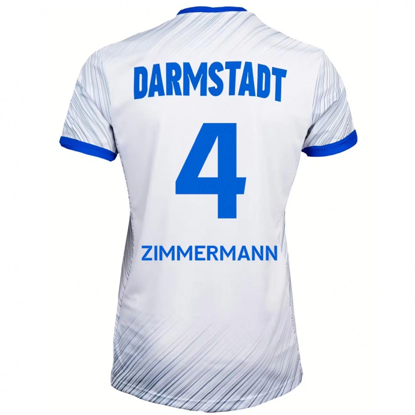 Danxen Bambino Maglia Christoph Zimmermann #4 Bianco Blu Kit Gara Away 2024/25 Maglietta