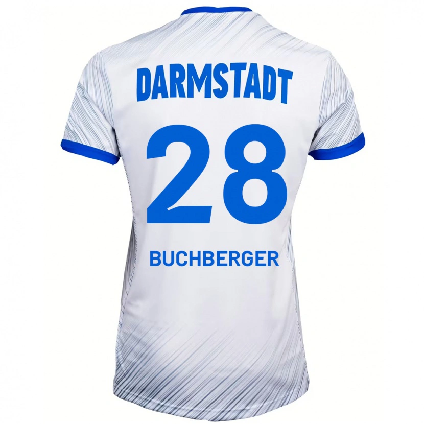 Danxen Bambino Maglia Jonas Buchberger #28 Bianco Blu Kit Gara Away 2024/25 Maglietta