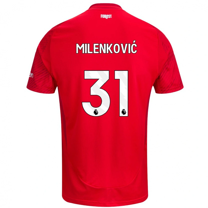 Danxen Uomo Maglia Nikola Milenković #31 Rosso Bianco Kit Gara Home 2024/25 Maglietta