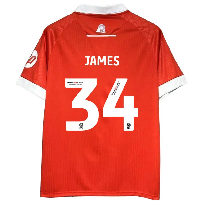 Danxen Uomo Maglia Aaron James #34 Rosso Bianco Kit Gara Home 2024/25 Maglietta