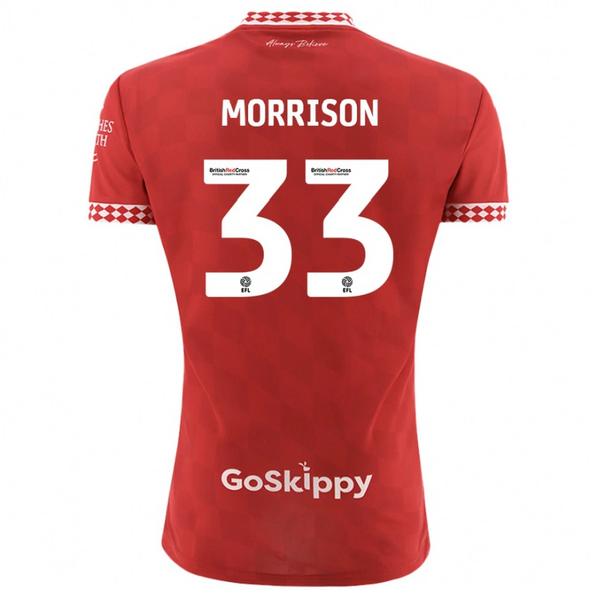 Danxen Uomo Maglia Elijah Morrison #33 Rosso Kit Gara Home 2024/25 Maglietta