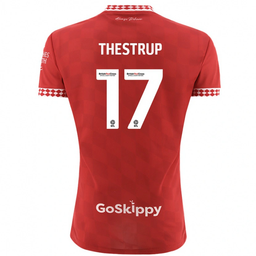 Danxen Uomo Maglia Amalie Thestrup #17 Rosso Kit Gara Home 2024/25 Maglietta