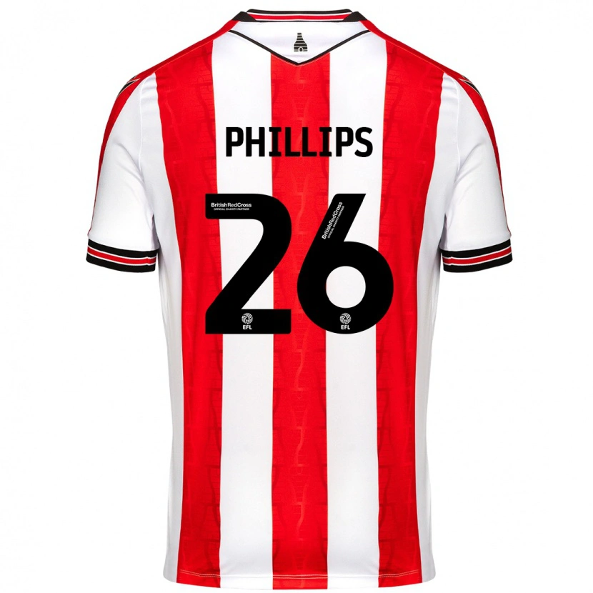 Danxen Uomo Maglia Ashley Phillips #26 Rosso Bianco Kit Gara Home 2024/25 Maglietta
